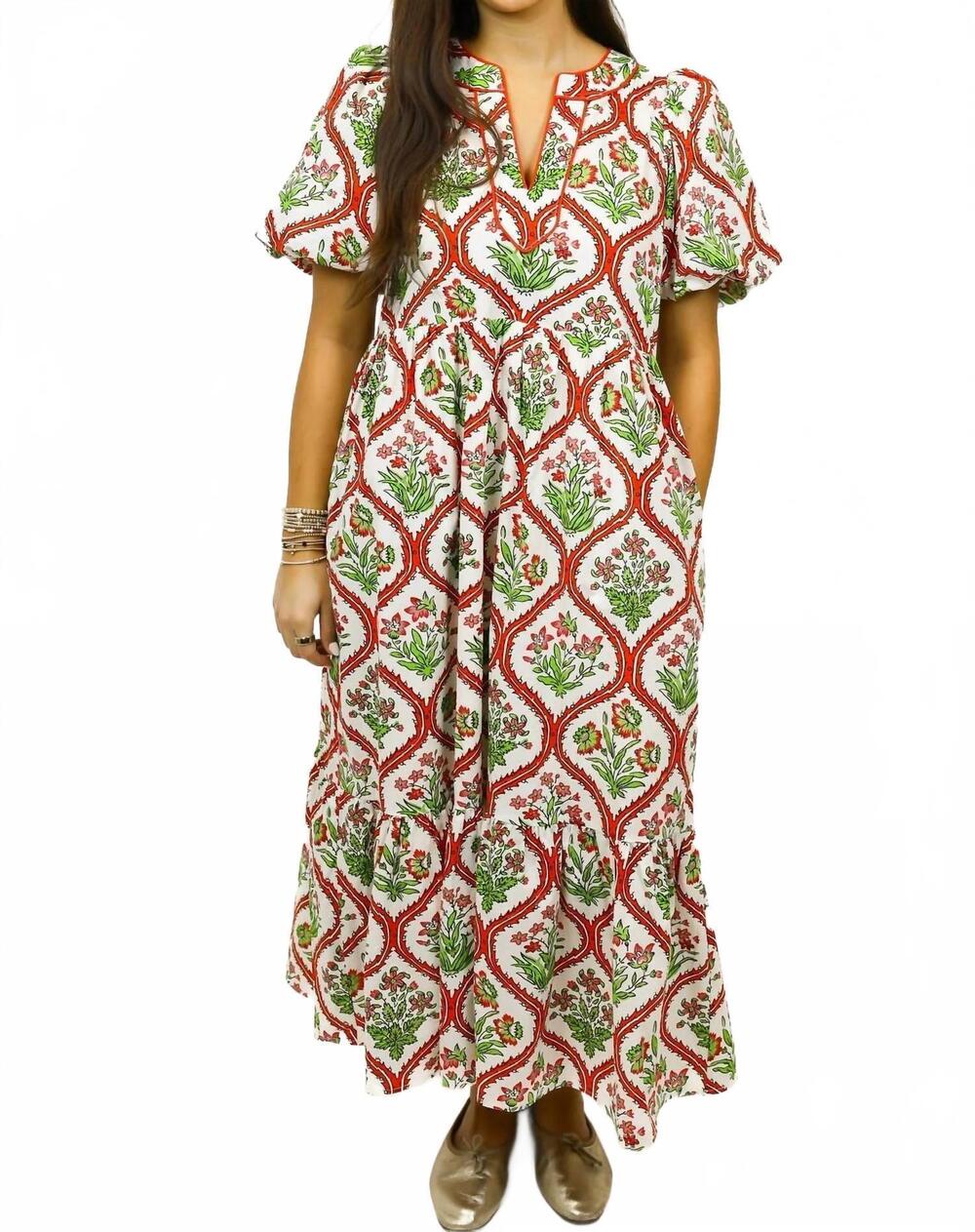 NEW ENTRO georgia maxi dress in red and green